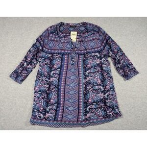 Lucky‎ Brand Women Top 1X NWT Boho Mix Paisley Aztec Popover Tunic Split Vneck